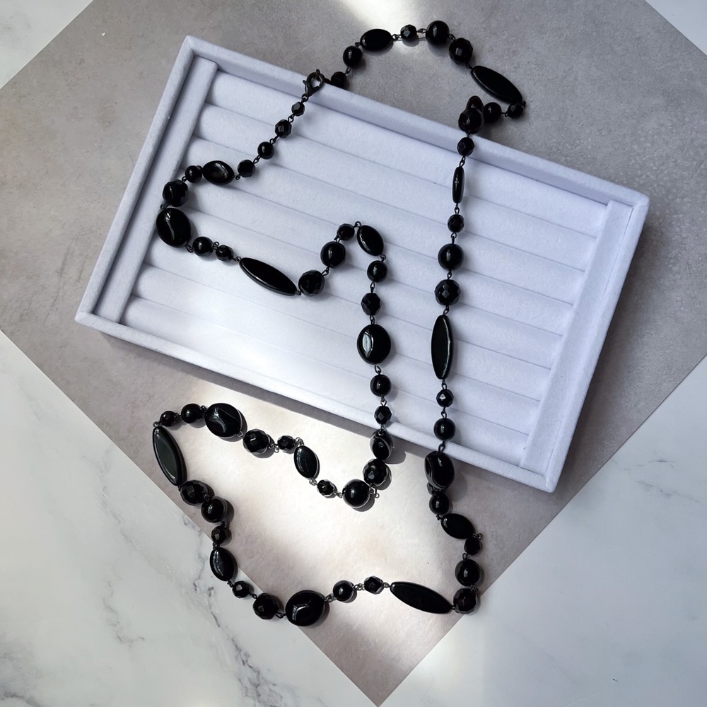 Ann Taylor Long Maxi Strand Beaded Variety Necklace Black Glass Multiwear